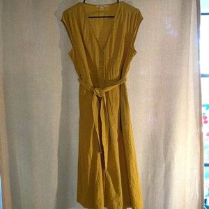 Mustard button front dress